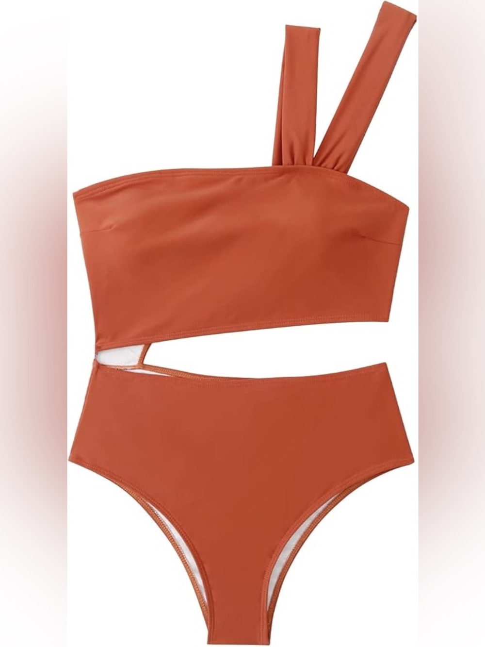 Rust Orange One-Shoulder Cutout One-Piece - M